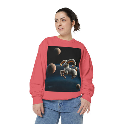 Garment-Dyed Sweatshirt, Unisex, Space Animal Design v1, Aries