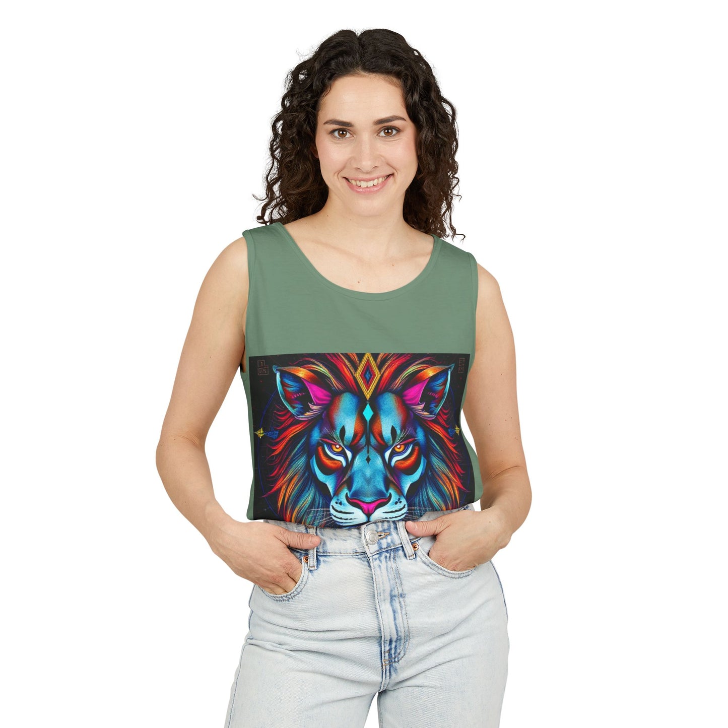 Unisex Garment-Dyed, Tank Top, Leo, Pop Art v1, 100% US cotton