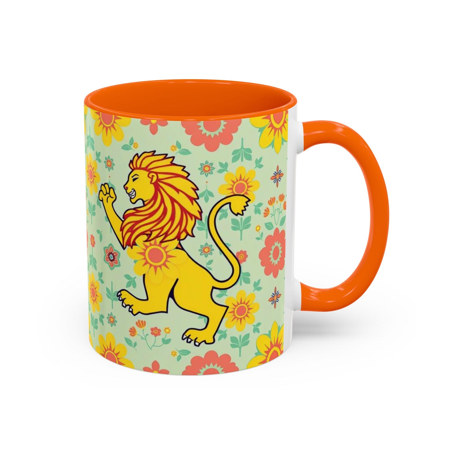 Accent Coffee Mug, Leo, Zodiac v2, Flower Pattern, (11, 15oz)