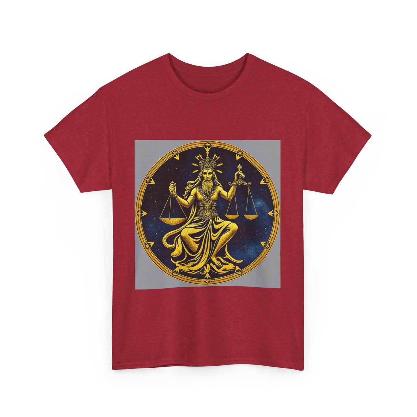 Unisex Heavy Cotton T-Shirt, Gold Libra God, Zodiac Design
