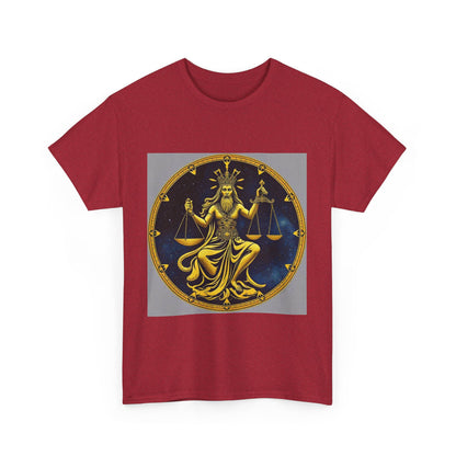 Unisex Heavy Cotton T-Shirt, Gold Libra God, Zodiac Design