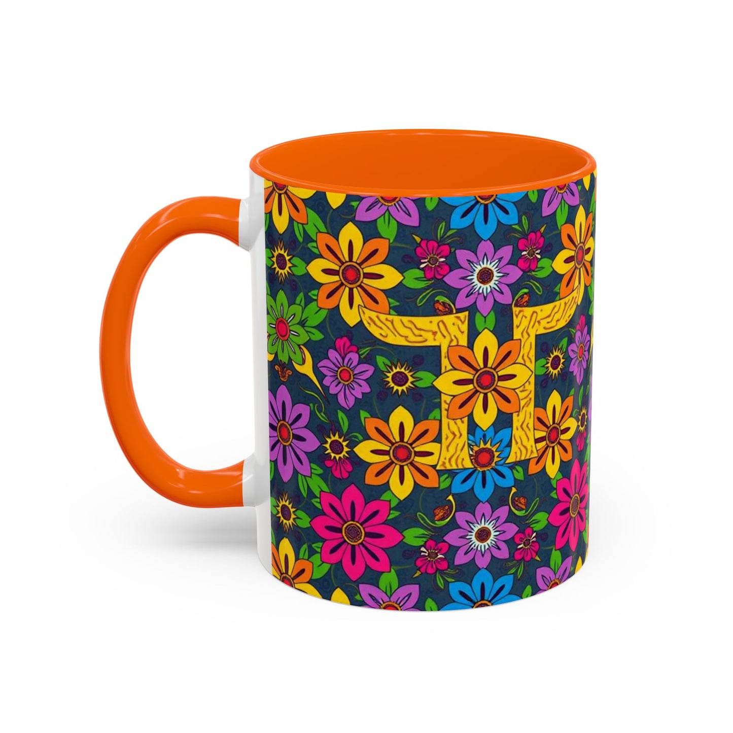 Accent Coffee Mug, Gemini, Zodiac v3, Flower Pattern, (11, 15oz)