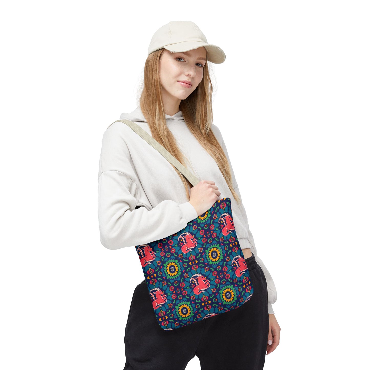Tote Bag (AOP), Capricorn, Zodiac v1, Flower Pattern