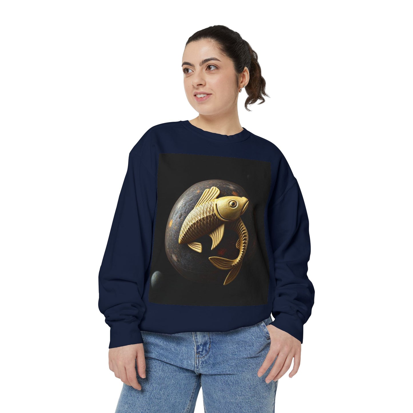 Garment-Dyed Sweatshirt, Unisex, Space Animal Design v1, Pisces