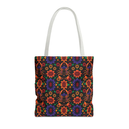 Tote Bag, (AOP), Scorpio, Zodiac v6, Flower Pattern