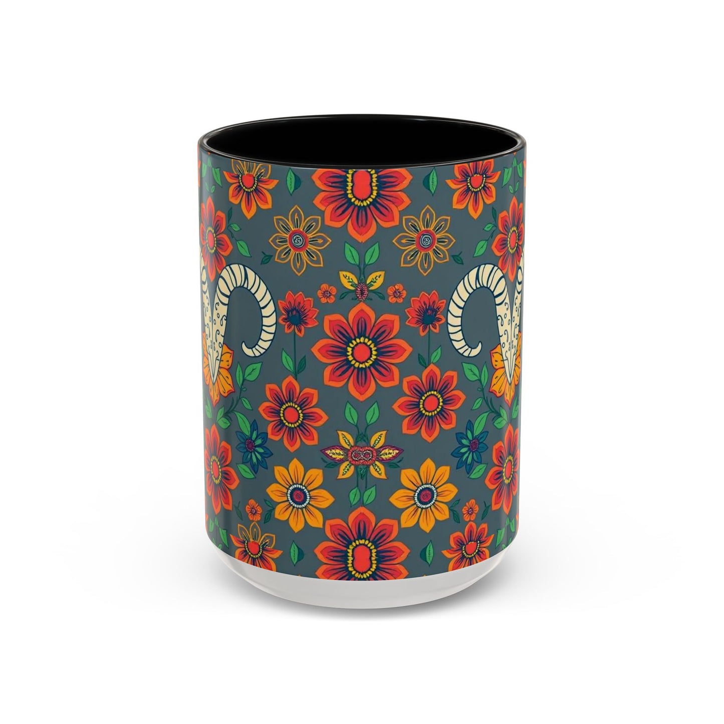 Accent Coffee Mug, Aries, Zodiac v4, Flower Pattern, (11, 15oz)