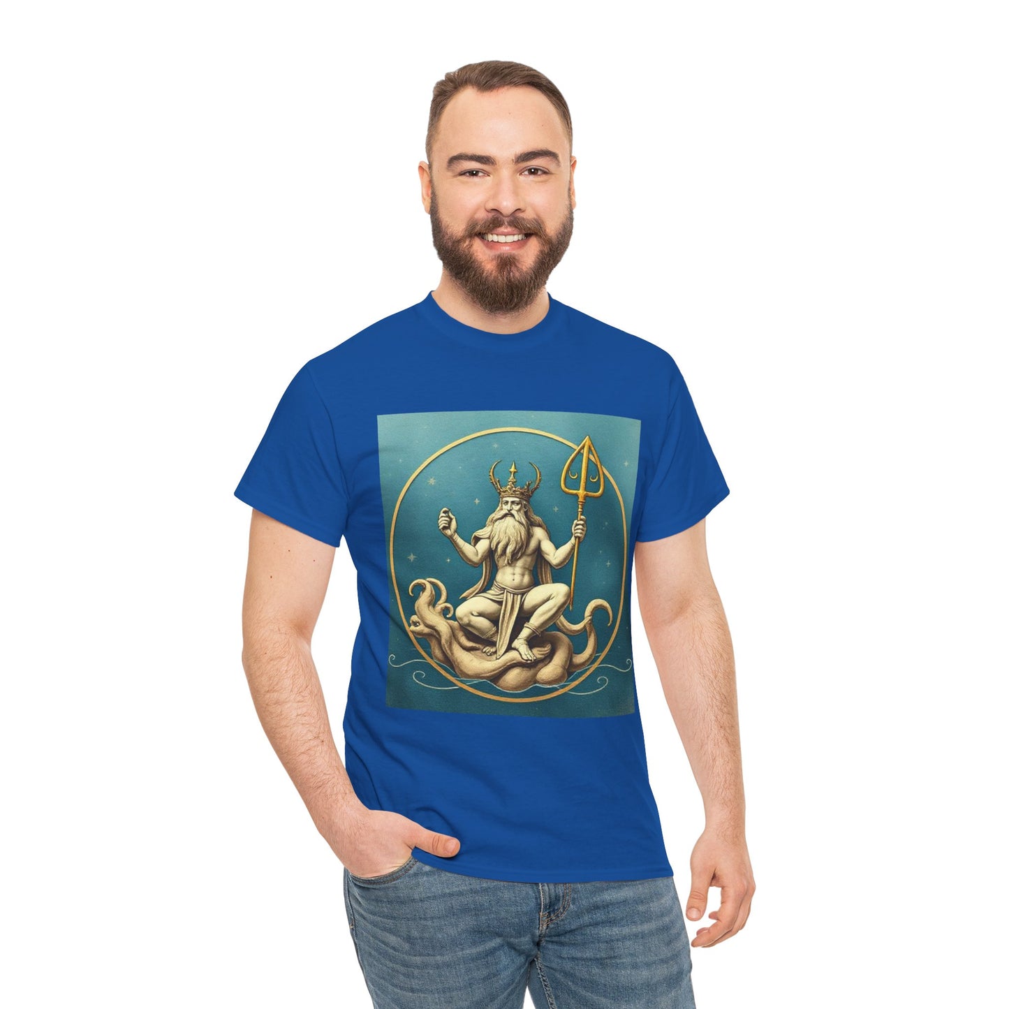 Unisex Heavy Cotton T-Shirt, Aquarius God 2v, Zodiac Design