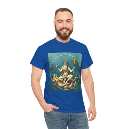 Unisex Heavy Cotton T-Shirt, Aquarius God 2v, Zodiac Design