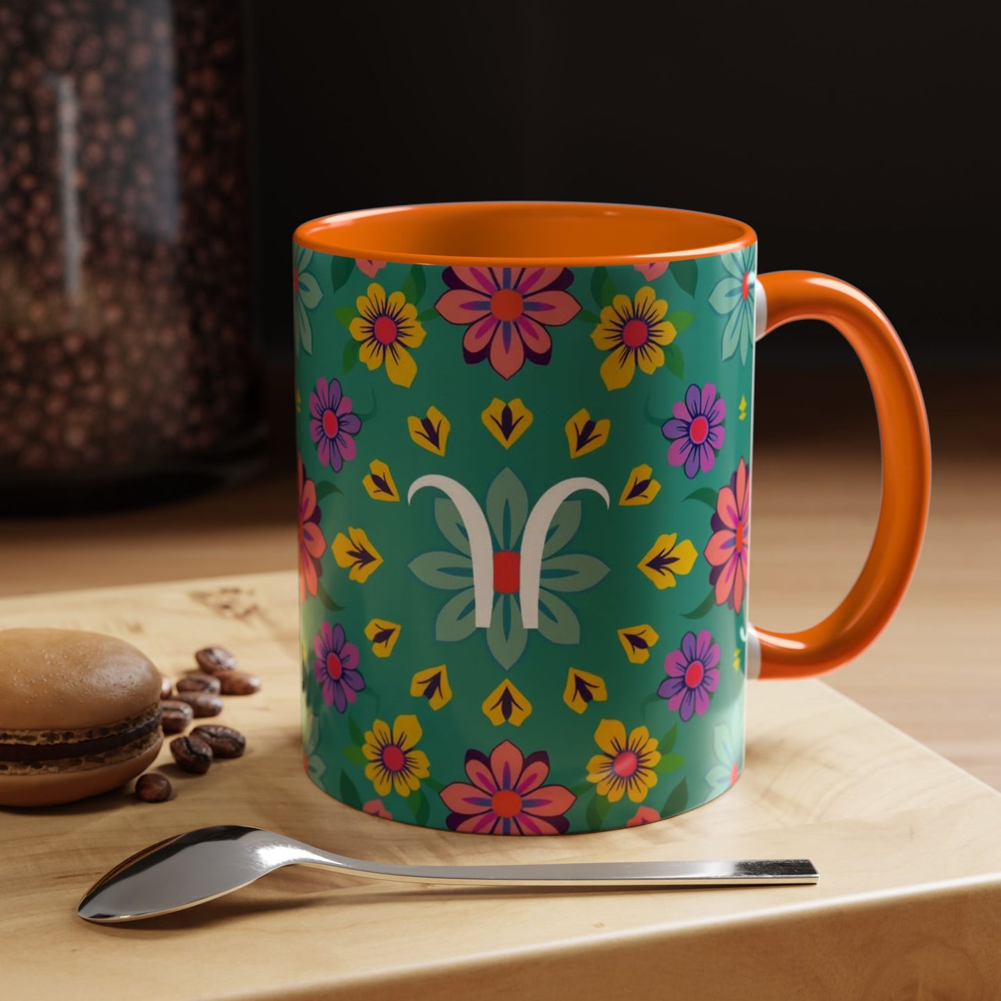 Accent Coffee Mug, Aquarius, Zodiac v3, Flower Pattern, (11, 15oz)