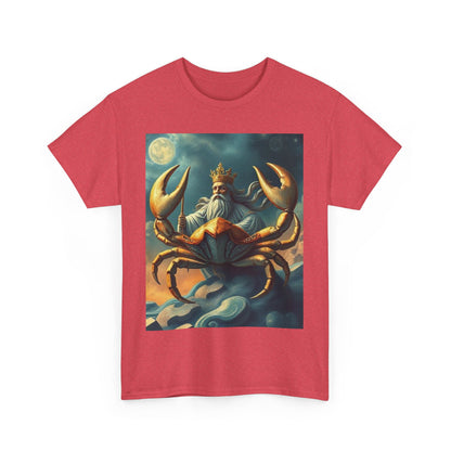 Unisex Heavy Cotton T-Shirt, Crustacean King v1, Cancer Zodiac Design