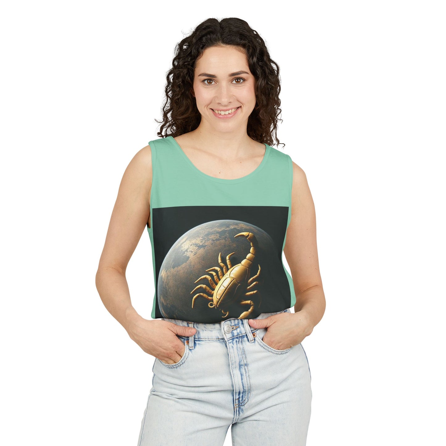 Unisex Garment-Dyed, Tank Top, Scorpio Design, Planet Symbol v1, 100% US cotton