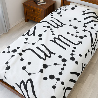 Velveteen Plush Blanket, Scorpio Zodiac Sign, Constellation & Symbol, White, 100% polyester