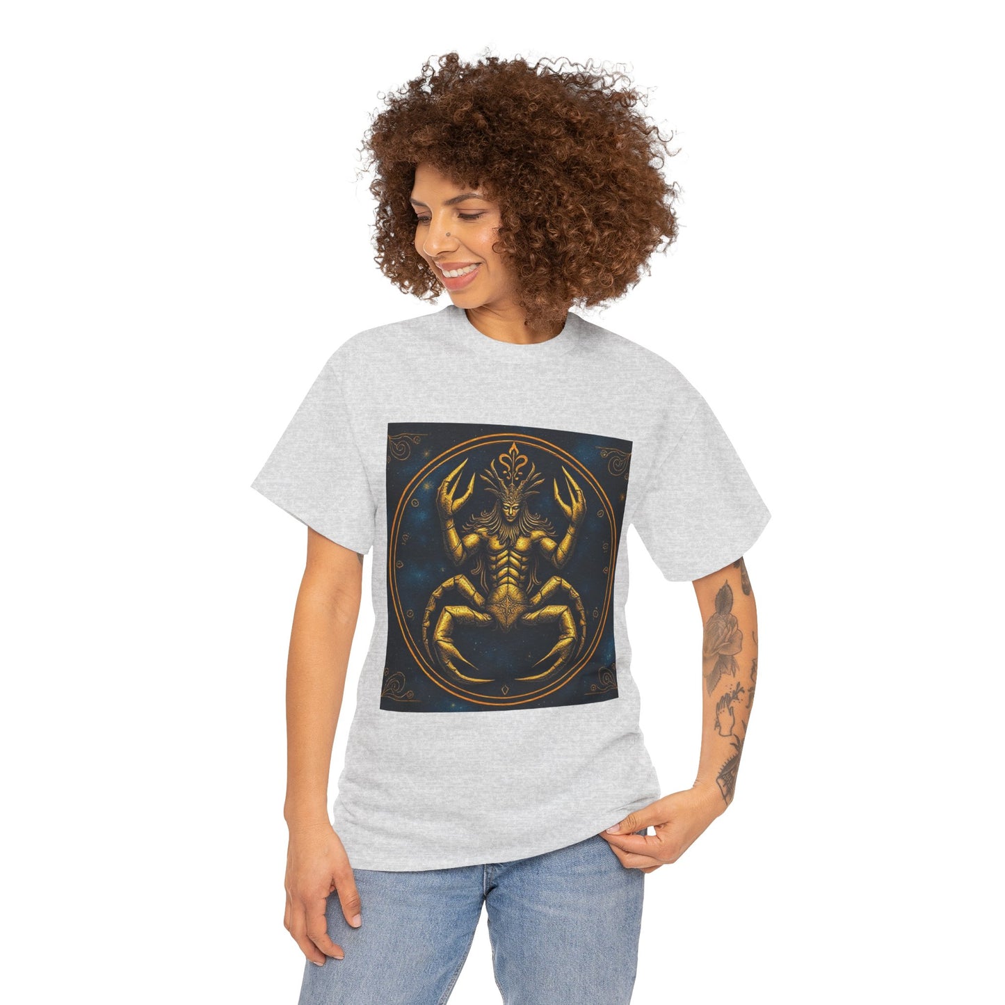 Unisex Heavy Cotton T-Shirt, Scorpion King 1v, Cancer Zodiac Design