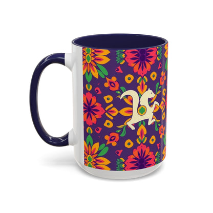 Accent Coffee Mug, Aquarius, Zodiac v2, Flower Pattern, (11, 15oz)