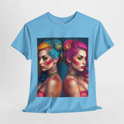 Unisex Heavy Cotton T-Shirt, Gemini, Zodiac v2, Sexy Art