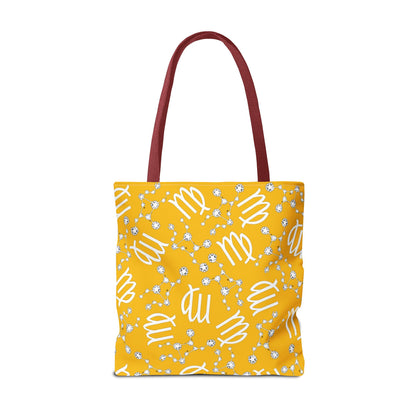 Tote Bag, Virgo Zodiac Sign, AOP, (Yellow White)