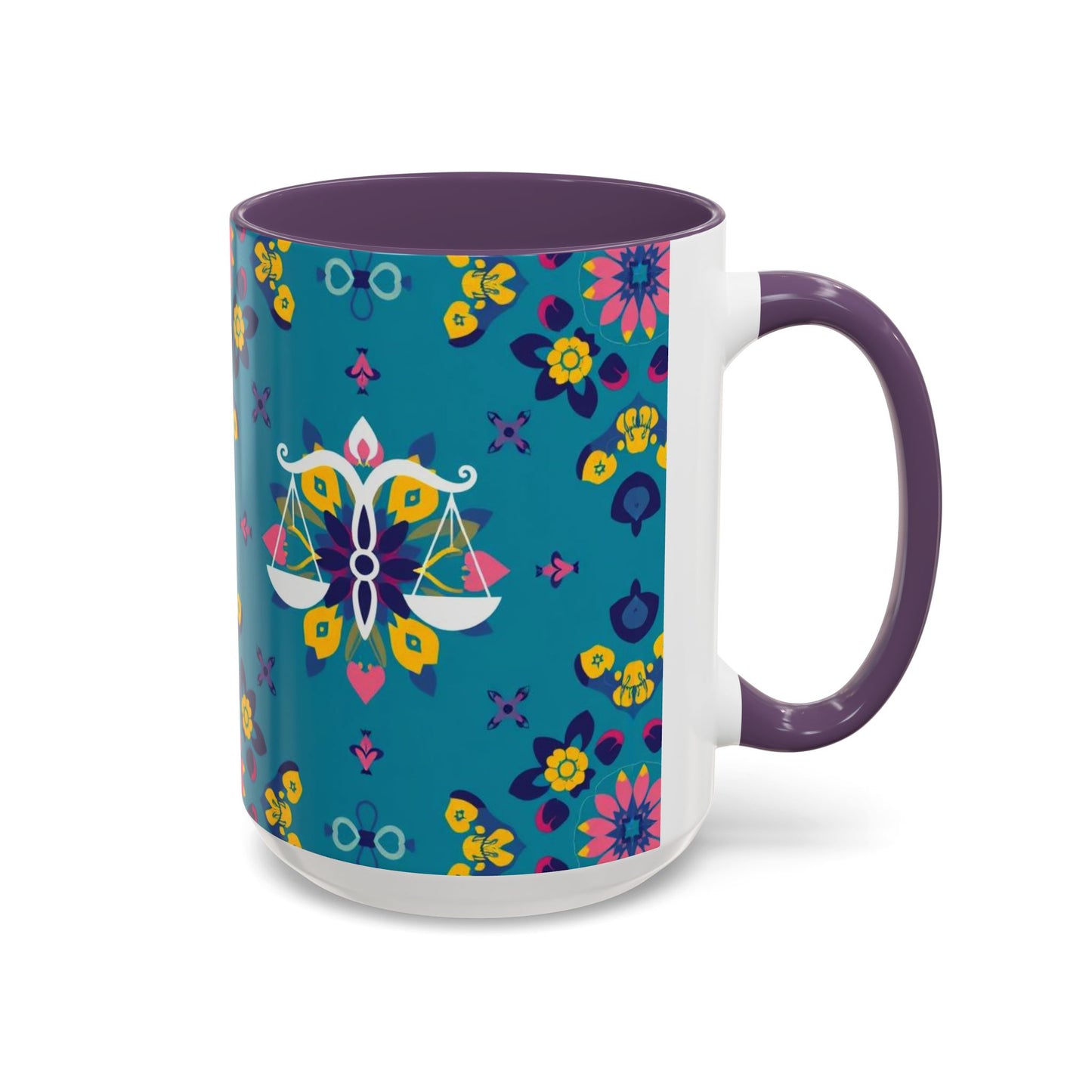 Accent Coffee Mug, Libra, Zodiac v2, Flower Pattern, (11, 15oz)