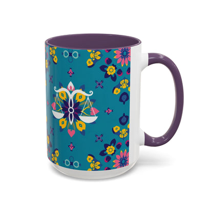 Accent Coffee Mug, Libra, Zodiac v2, Flower Pattern, (11, 15oz)