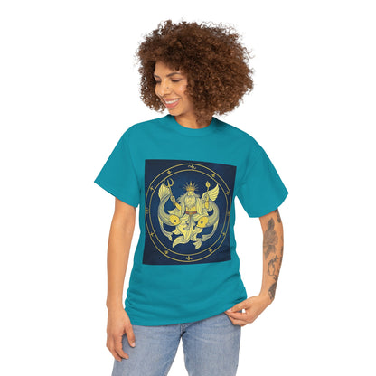 Unisex Heavy Cotton T-Shirt, King of Pisces, Zodiac Design
