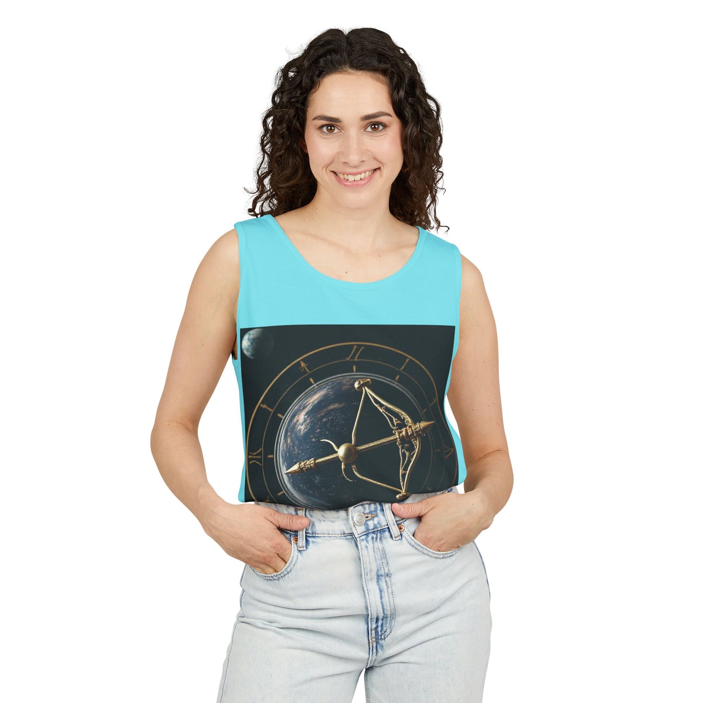 Unisex Garment-Dyed, Tank Top, Sagittarius Design, Planet Symbol, 100% US cotton