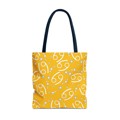 Tote Bag, Cancer Zodiac Sign, AOP, (Yellow, White)