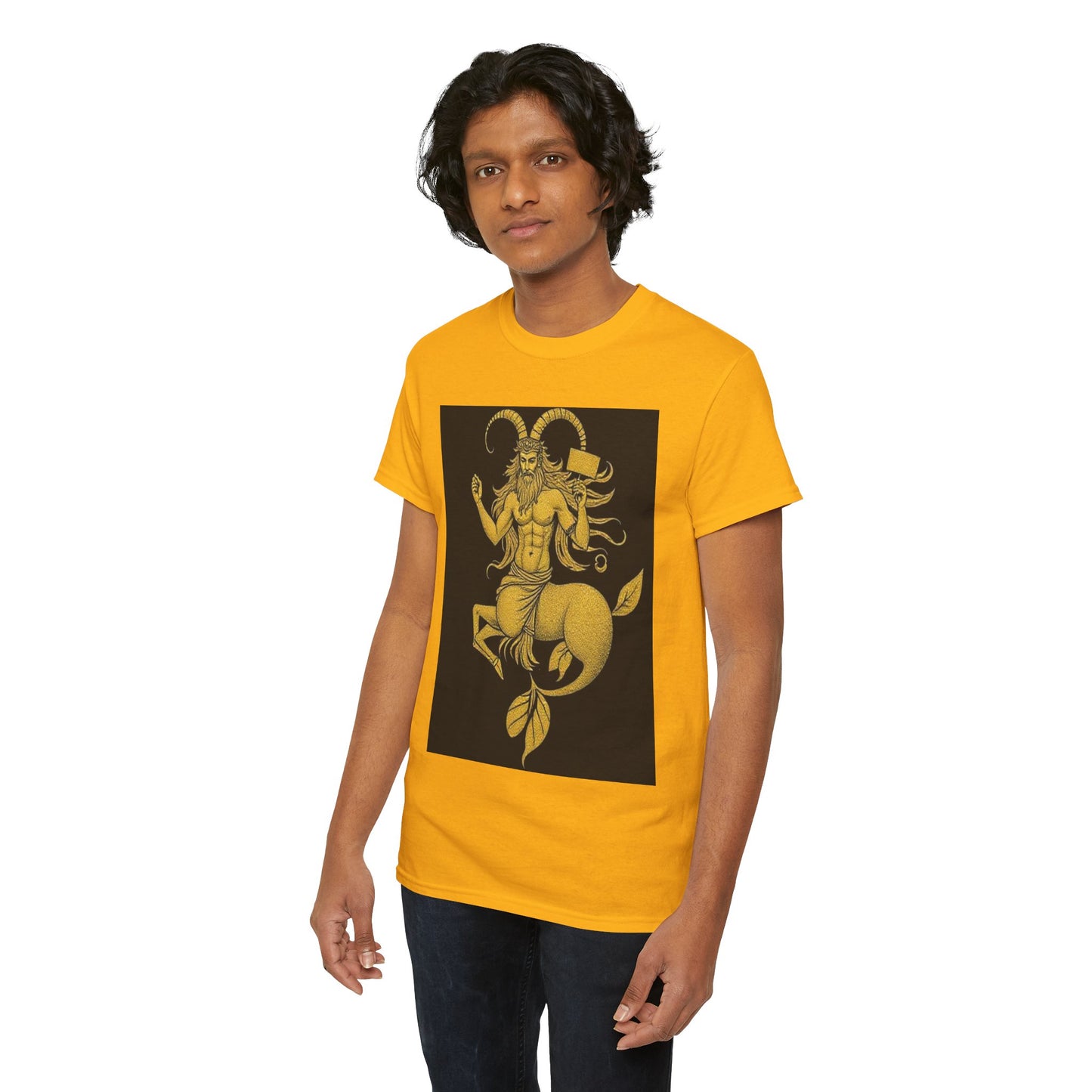 Unisex Heavy Cotton T-Shirt, Capricorn God, Zodiac Design