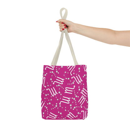 Tote Bag, Scorpio Zodiac Sign, AOP, (Pink, White)