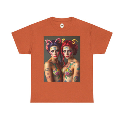 Unisex Heavy Cotton T-Shirt, Gemini, Zodiac v3, Sexy Art