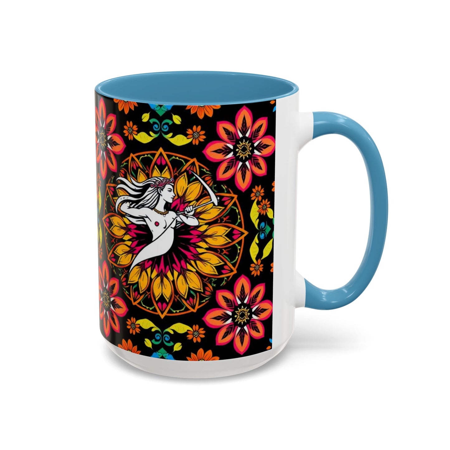 Accent Coffee Mug, Sagittarius, Zodiac v2. Flower Pattern, (11, 15oz)