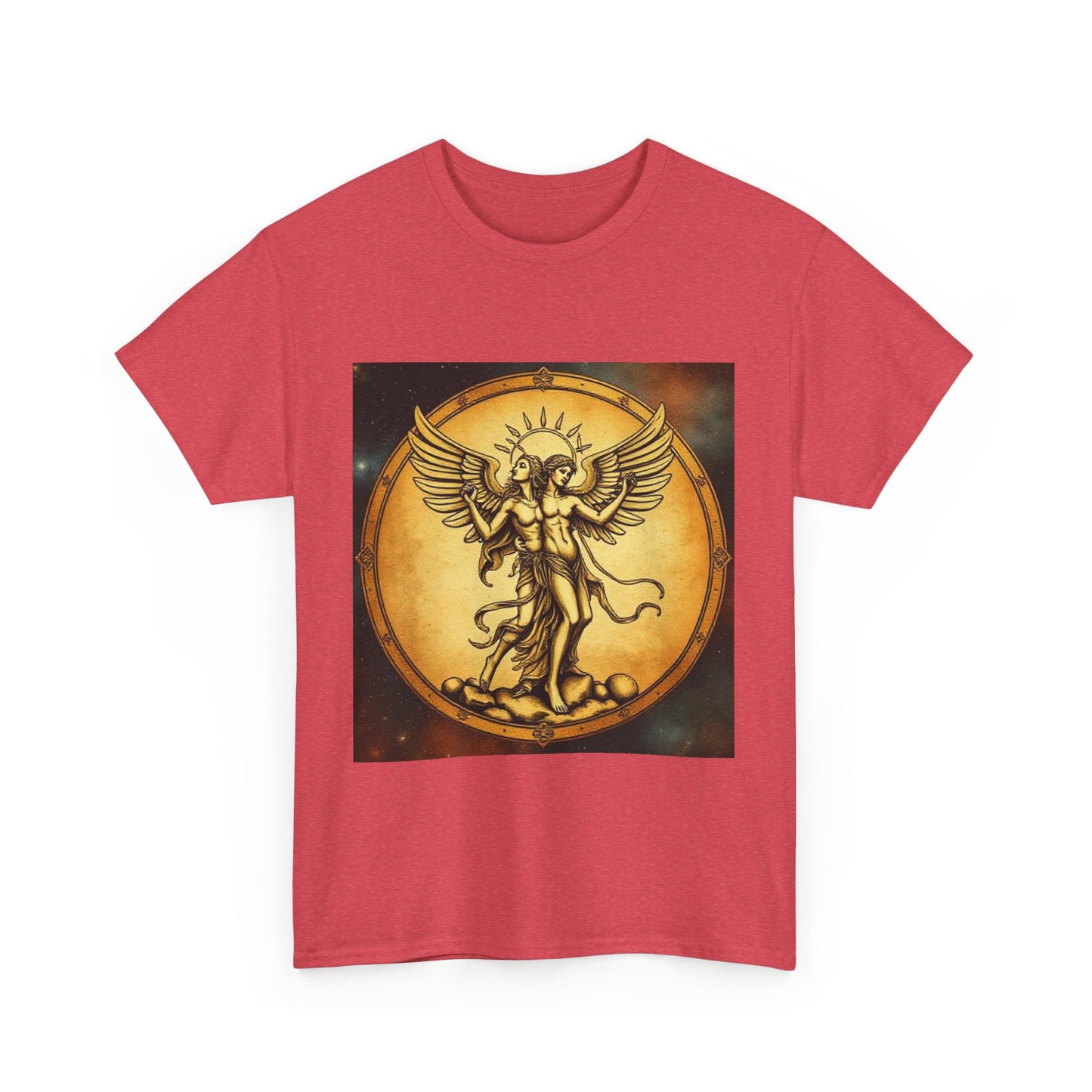 Unisex Heavy Cotton T-Shirt, Twin Angel v1, Gemini Zodiac Design