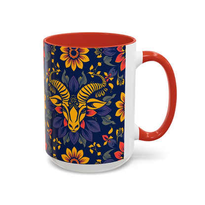 Accent Coffee Mug, Taurus, Zodiac v1. Flower Pattern, (11, 15oz)