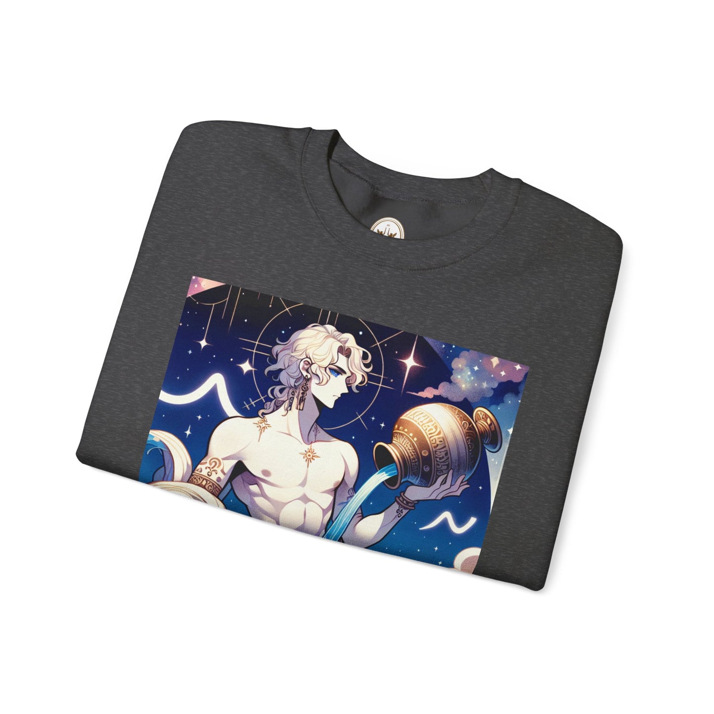 Unisex Heavy Blend™ Crewneck Sweatshirt, Anime Aqua God, Aquarius Zodiac Design