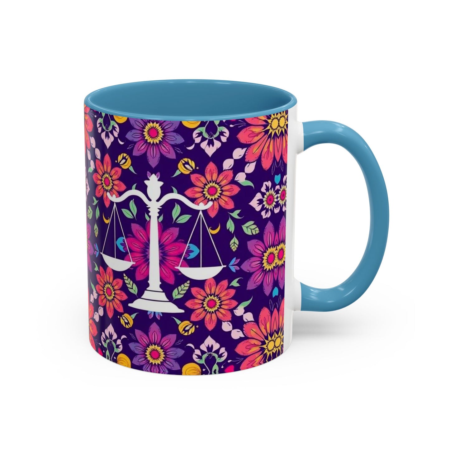 Accent Coffee Mug, Libra, Zodiac v3, Flower Pattern, (11, 15oz)
