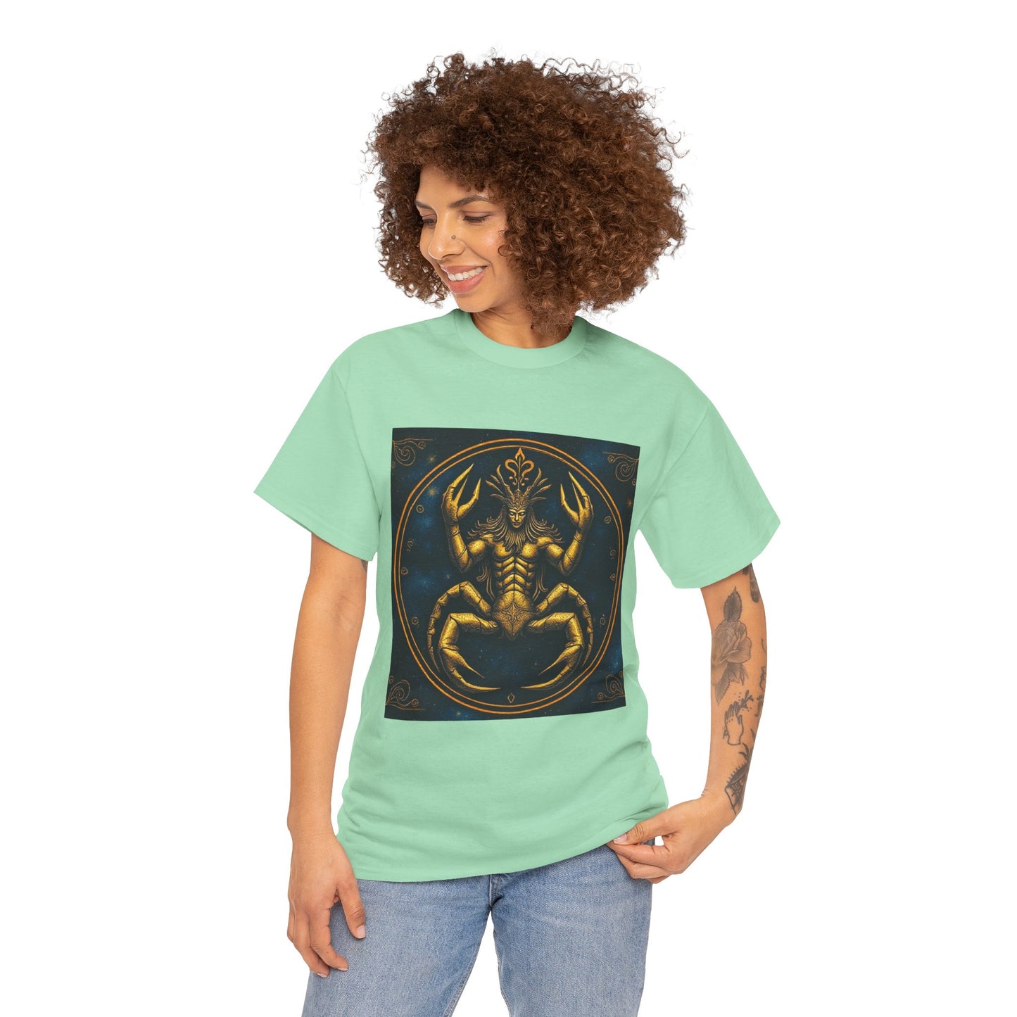 Unisex Heavy Cotton T-Shirt, Scorpion King 1v, Cancer Zodiac Design