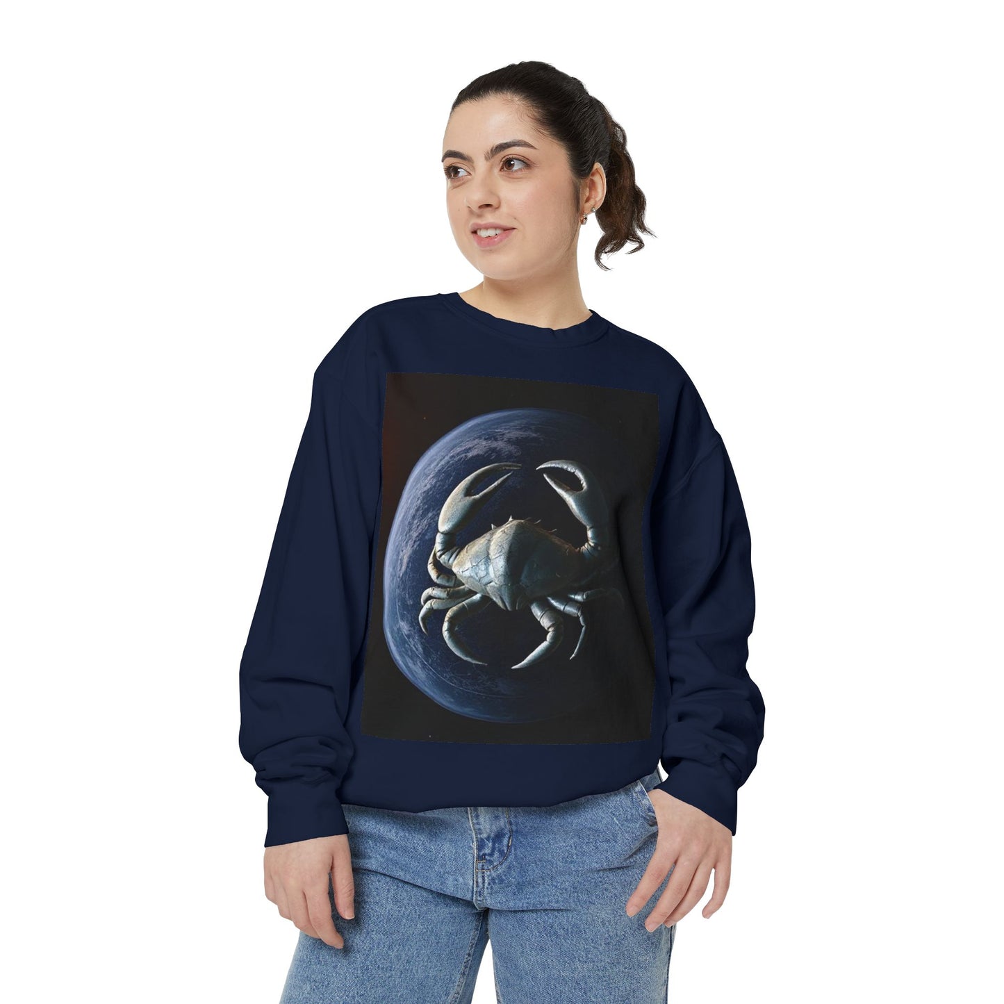 Garment-Dyed Sweatshirt, Unisex, Space Animal Design, Cancer