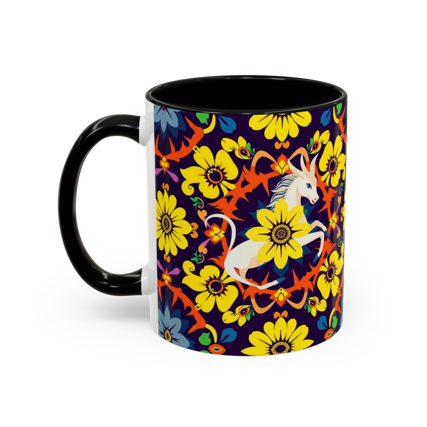 Accent Coffee Mug, Aquarius, Zodiac v1, Flower Pattern, (11, 15oz)