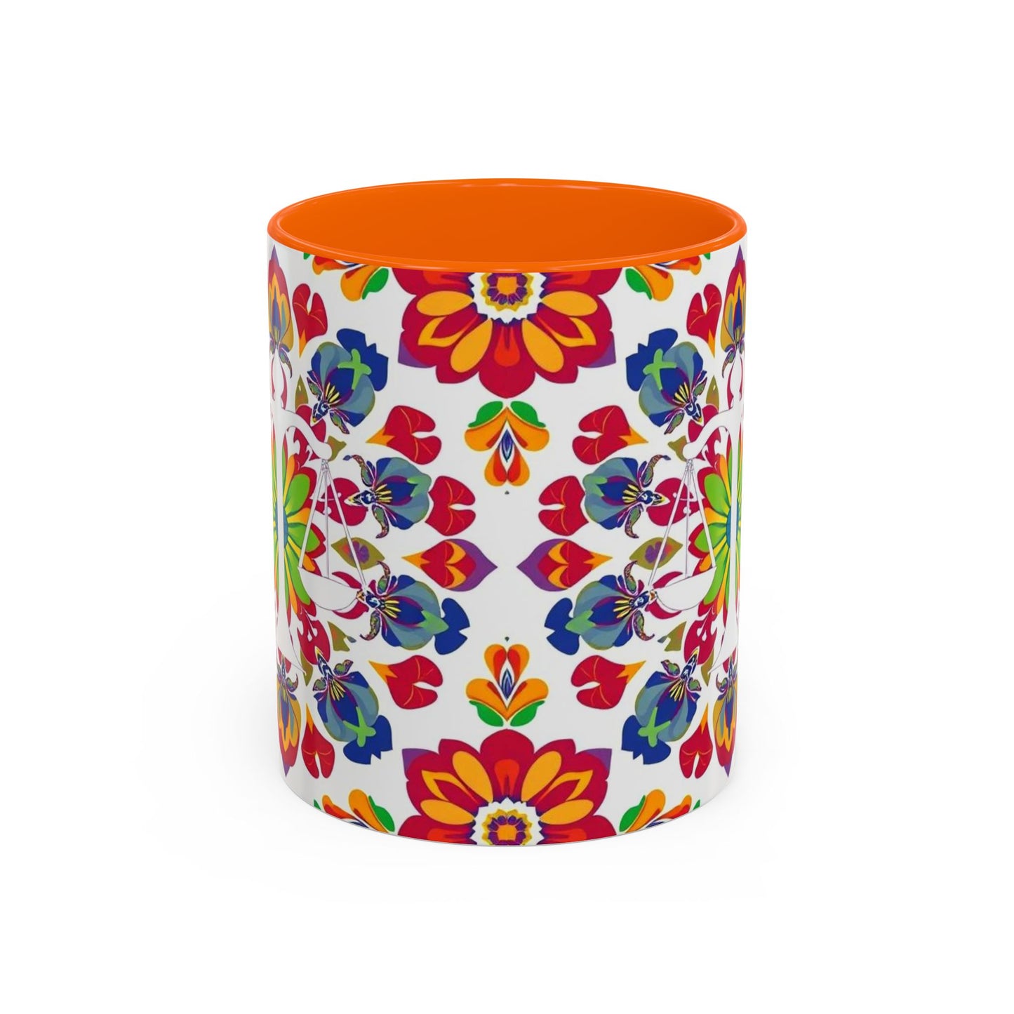 Accent Coffee Mug, Libra, Zodiac v1, Flower Pattern, (11, 15oz)