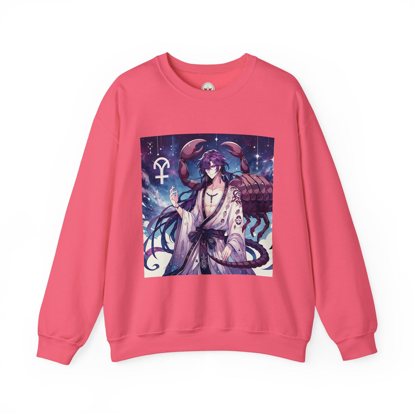 Unisex Heavy Blend™ Crewneck Sweatshirt, Scorpio Zodiac Design, purple scorpion anime