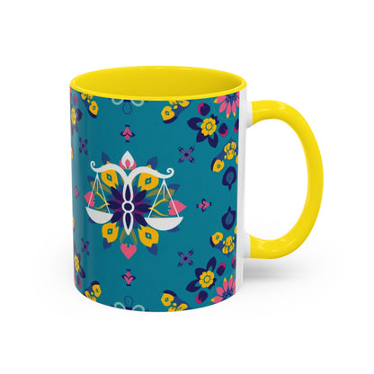 Accent Coffee Mug, Libra, Zodiac v2, Flower Pattern, (11, 15oz)