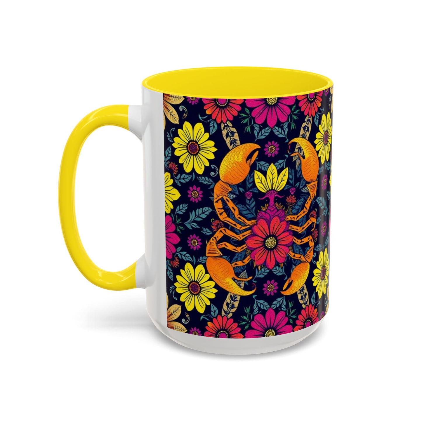 Accent Coffee Mug, Scorpio, Zodiac v3. Flower Pattern, (11, 15oz)