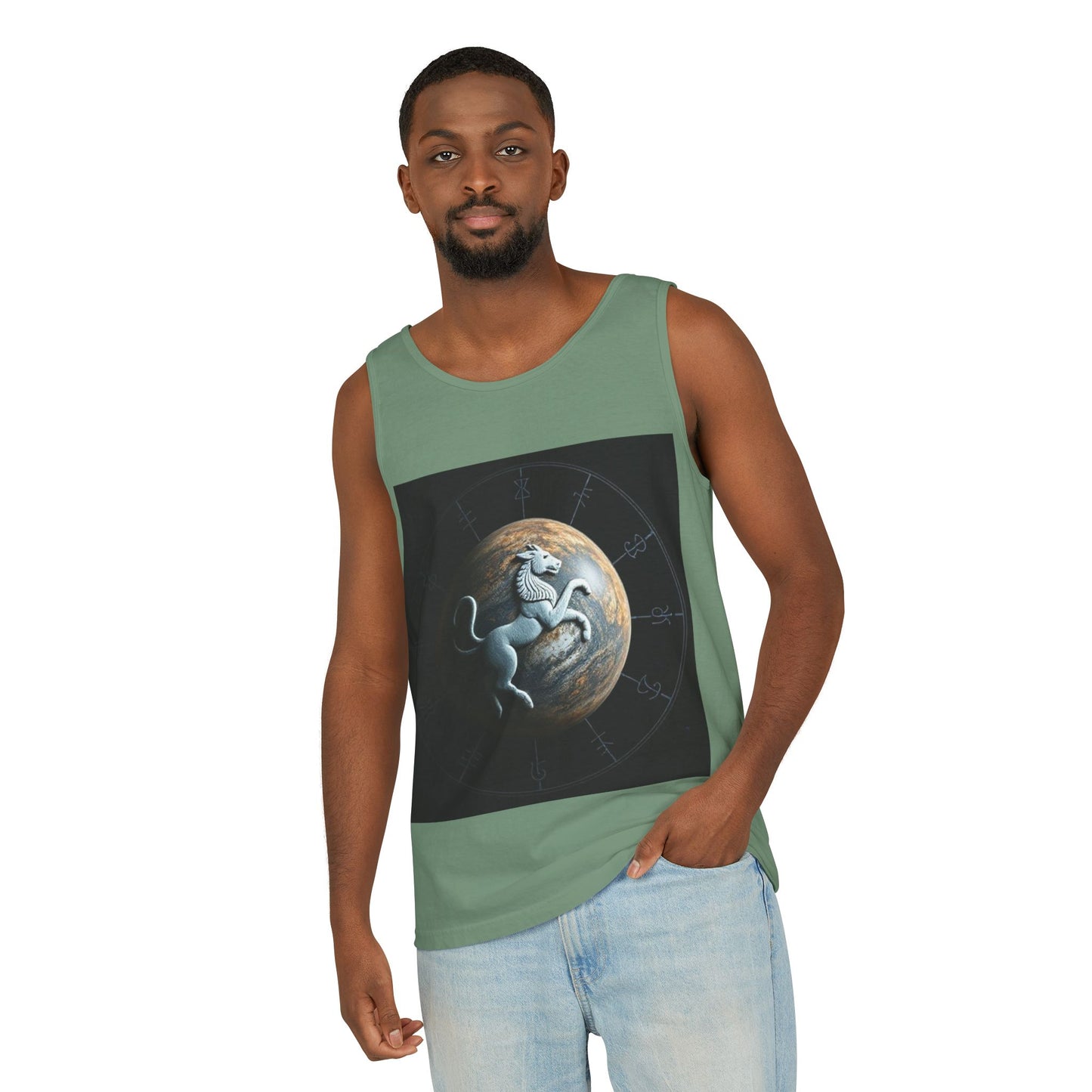 Unisex Garment-Dyed, Tank Top, Aquarius Design, Planet Animal, 100% Ringspun US cotton