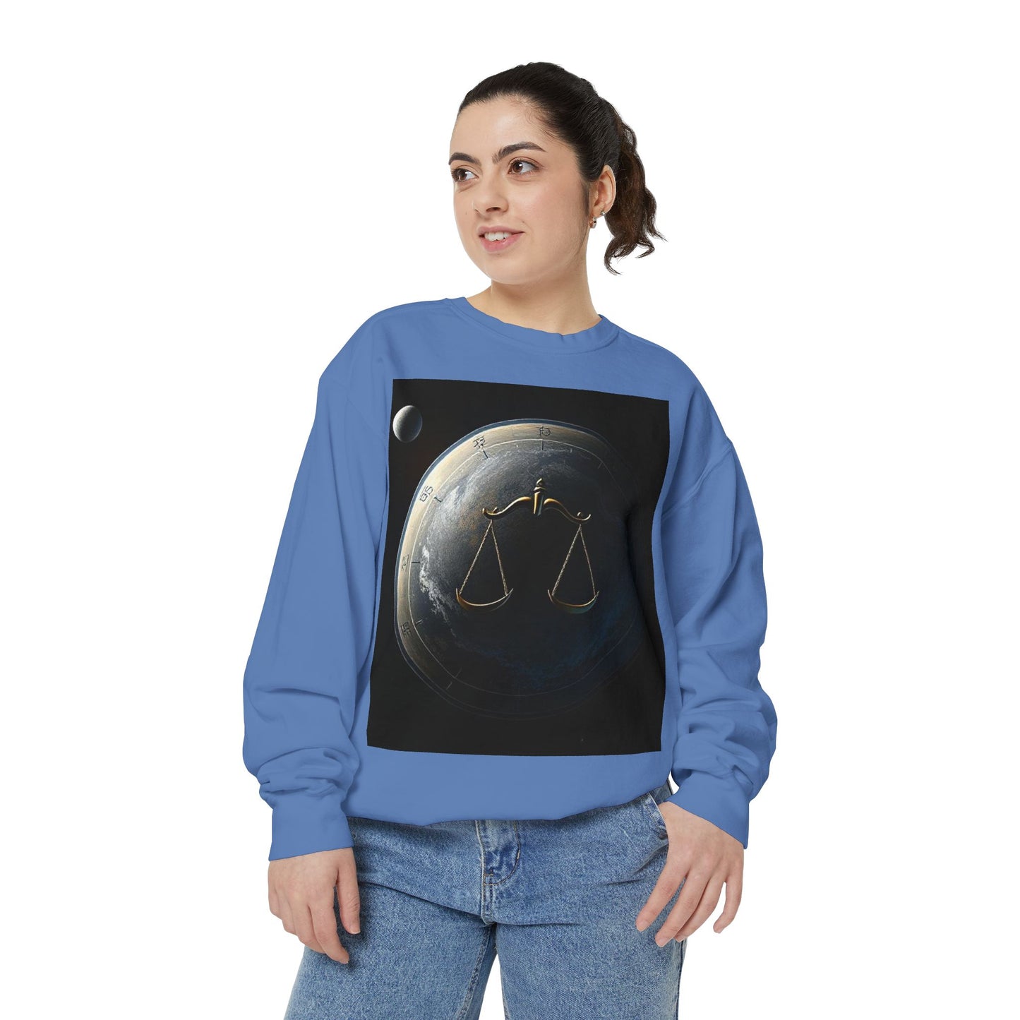Garment-Dyed Sweatshirt, Unisex, Space Animal Design, Libra
