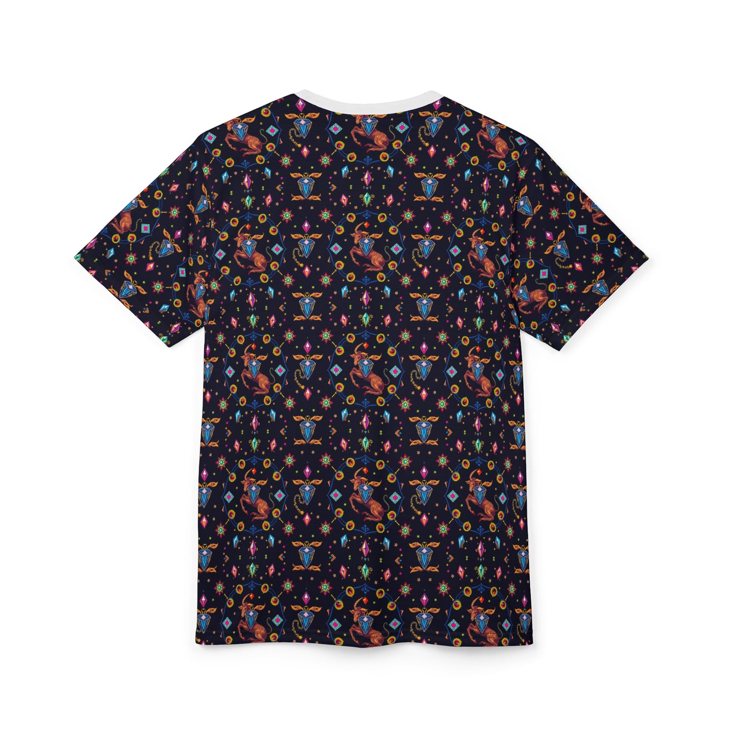 Unisex Cut & Sew T-Shirt, (AOP), Capricorn, Zodiac v2, Jewels Pattern