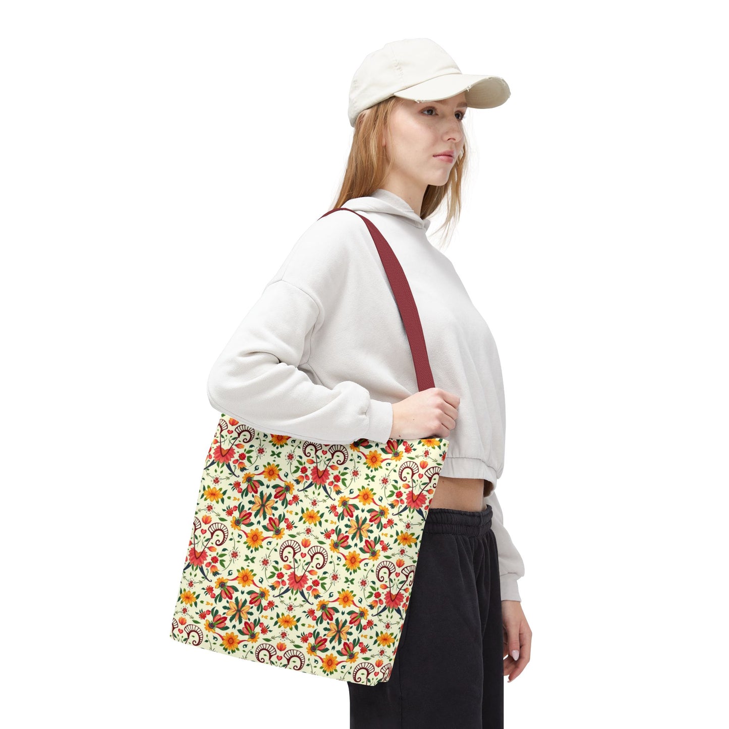 Tote Bag (AOP), Aries, Zodiac v2, Flower Pattern
