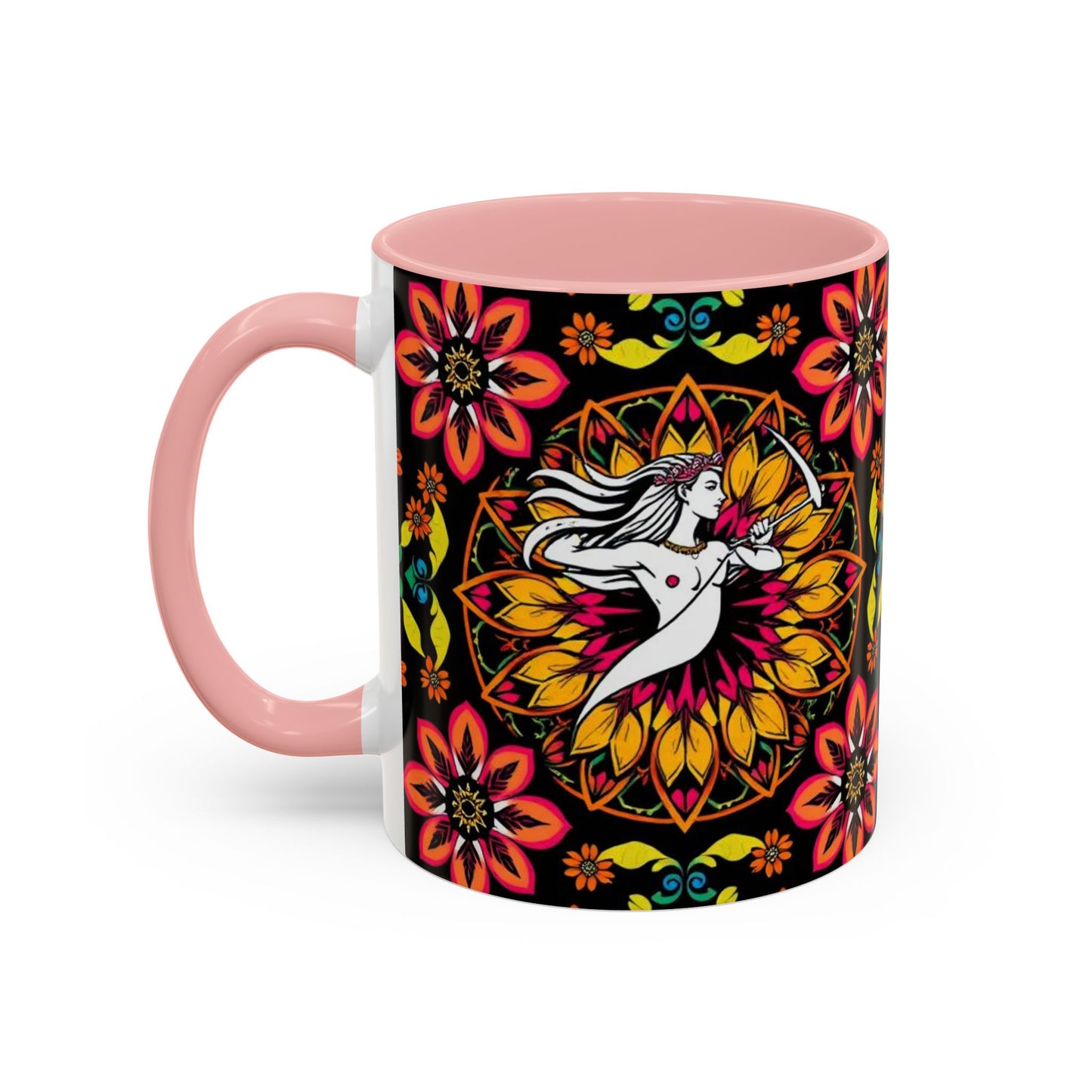 Accent Coffee Mug, Sagittarius, Zodiac v2. Flower Pattern, (11, 15oz)