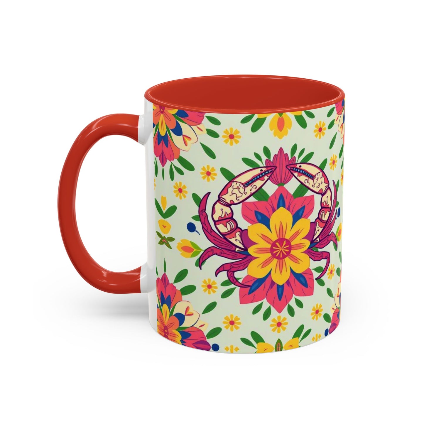 Accent Coffee Mug, Cancer, Zodiac v3, Flower Pattern, (11, 15oz)
