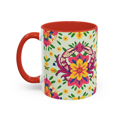 Accent Coffee Mug, Cancer, Zodiac v3, Flower Pattern, (11, 15oz)