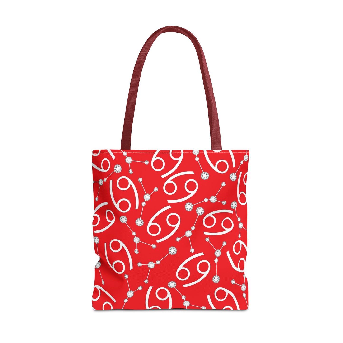 Tote Bag, Cancer Zodiac Sign, AOP, (Red, White)