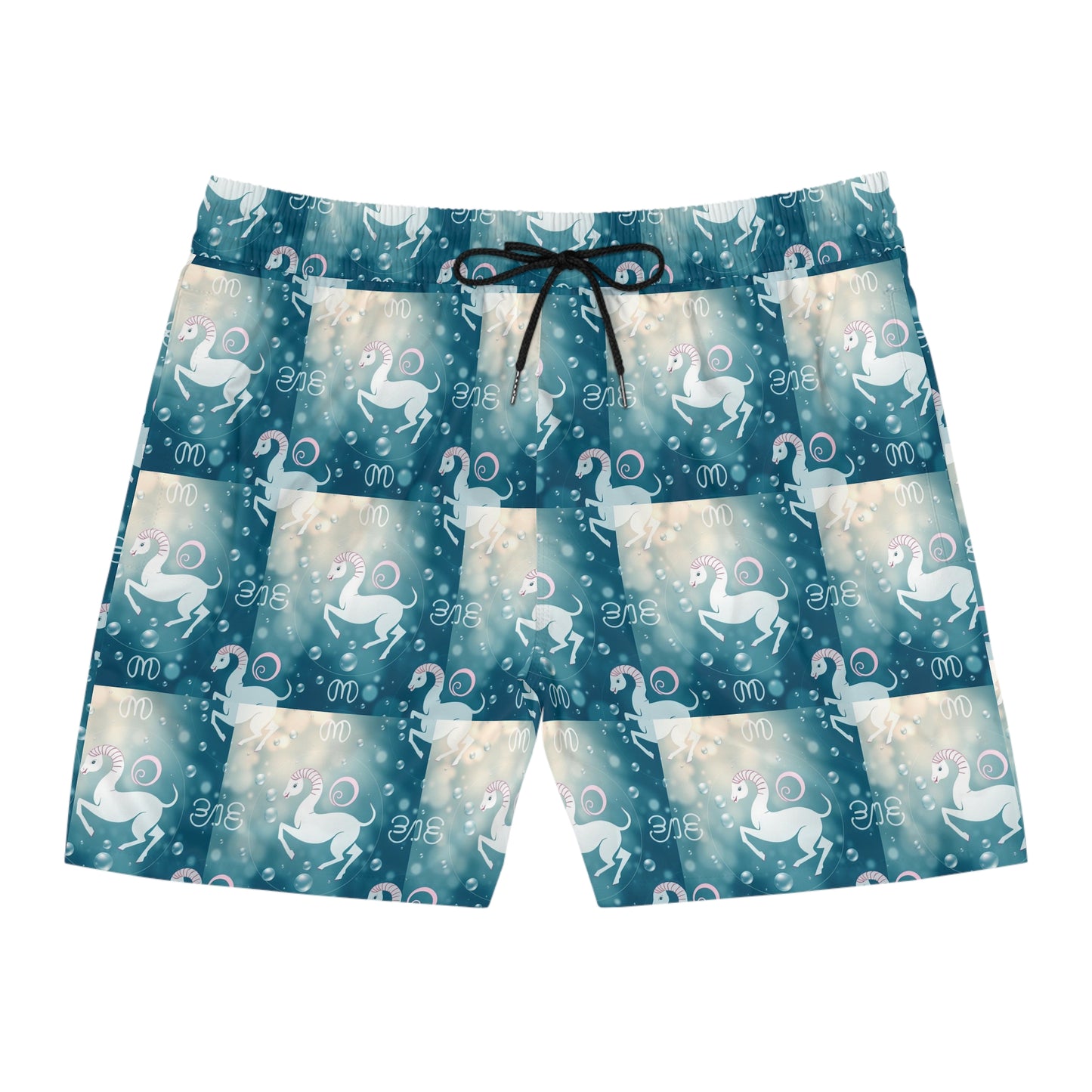 Men's Mid-Length Swim Shorts, (AOP), Aries, Zodiac, Bubble Pattern