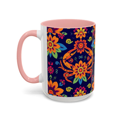 Accent Coffee Mug, Cancer, Zodiac, Flower Pattern, (11, 15oz)
